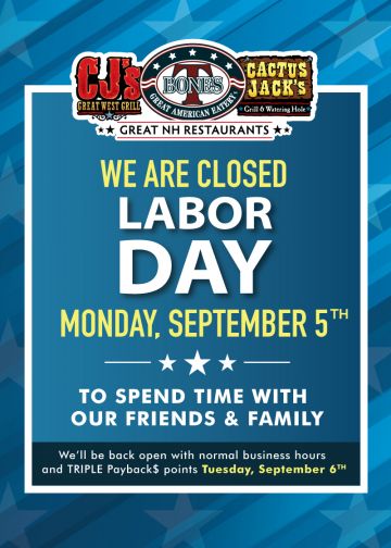 Closed on Monday, September 5th